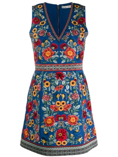 Alice And Olivia Floral Flared Dress In Blue