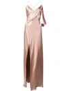 Michelle Mason Strappy Wrap Gown In Pink
