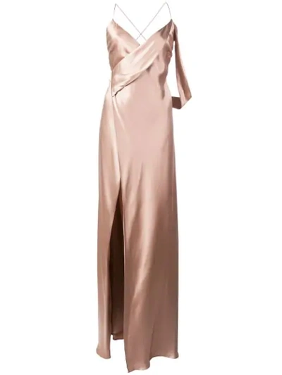 Michelle Mason Strappy Wrap Gown In Pink