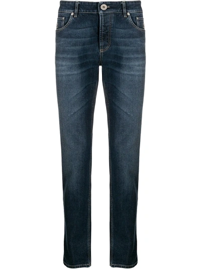 Brunello Cucinelli Logo Embroidered Pocket Slim Fit Denim Jeans In Blue