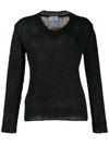 Prada Open Knit V-neck Jumper In Black