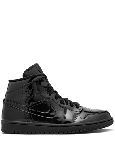 Jordan 1 Mid Sneaker In Black/ Black/ White