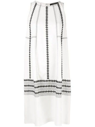 Derek Lam Sleeveless Embroidered Silk Cocoon Dress In White