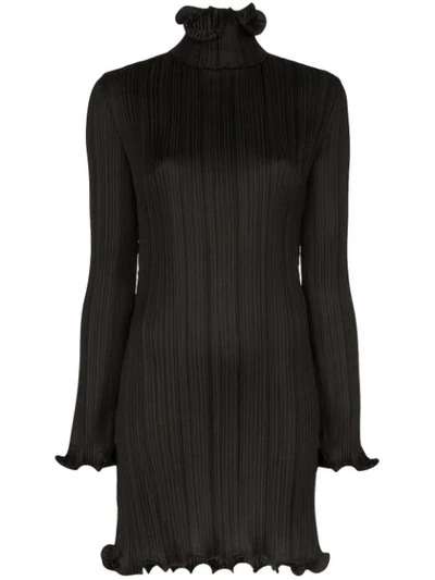Givenchy Ruffle Trim Long Sleeve Plisse Minidress In Black