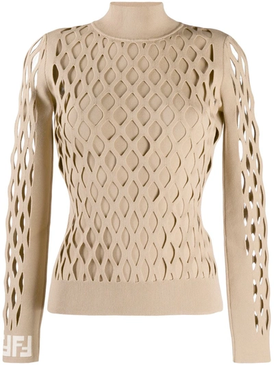 Fendi Mesh Turtleneck Sweater In Cream