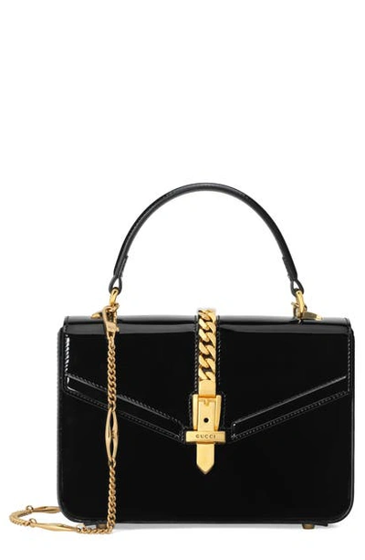 Gucci Black Sylvie 1969 Patent Leather Shoulder Bag In Nero