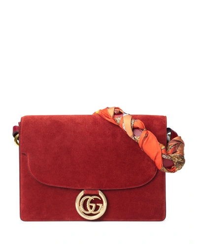 Gucci Gg Ring Suede Shoulder Bag In Red