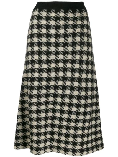 Gucci Houndstooth Jacquard Cashmere & Silk Midi Sweater Skirt In Ivory/ Black