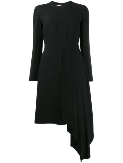 Gucci Asymmetrical Drape Satin Long Sleeve Dress In Black