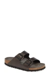 Birkenstock Arizona Two-strap Faux-leather Sandals In Black Washed Leather
