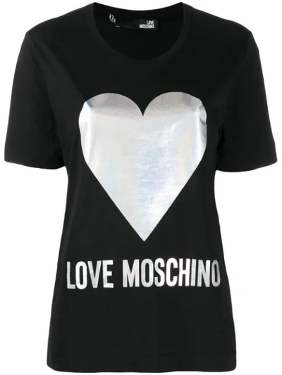 Love Moschino Heart Print T-shirt In Black