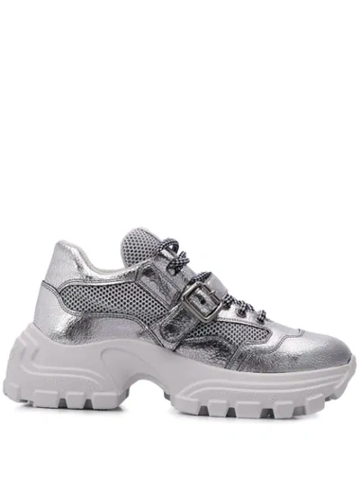 Miu Miu Buckle Strap Chunky Sneakers In Silver