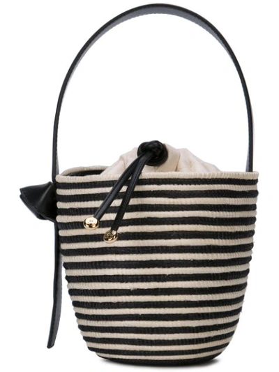 Cesta Collective Striped Woven Lunchpail Crossbody Bucket Bag In Neutrals