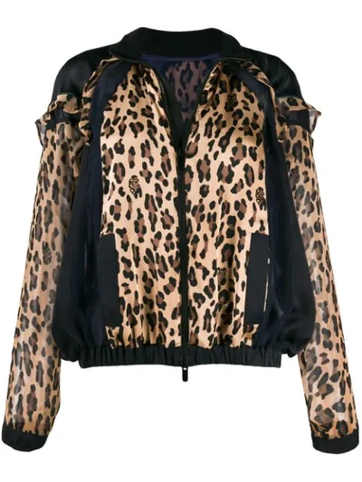 Sacai Leopard-print Silk Ruffled Bomber Jacket In Neutrals