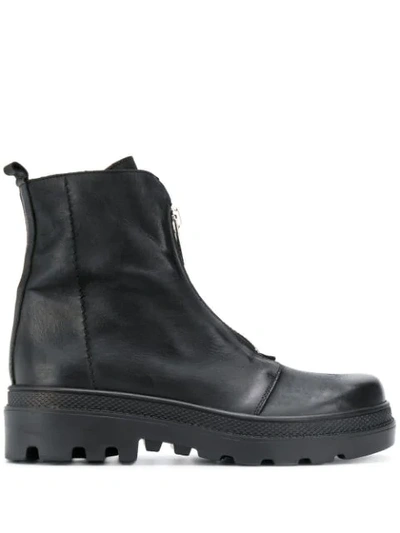 Strategia Combat Boots In Black Leather