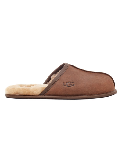 Ugg Men's Scuff Leather Mule Slippers W/ Wool Lining In Beige