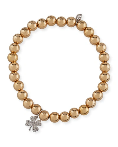 Sydney Evan 14k Gold Bead Bracelet W/ Diamond Clover