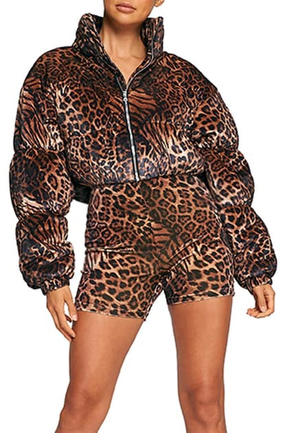 Tiger Mist Reme Leopard Print Velour Puffer Jacket