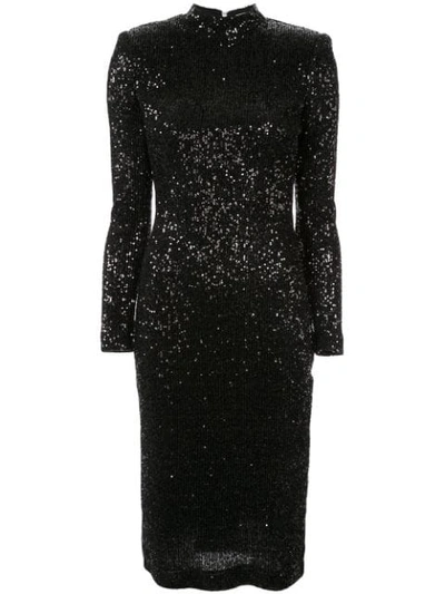 Rebecca Vallance Mica Sequin Long-sleeve Midi Dress In Black