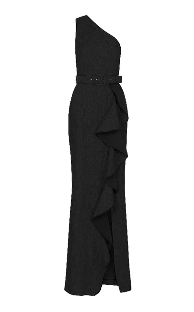 Rebecca Vallance Greta Ruffled One-shoulder Gown In Black