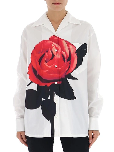 Miu Miu Rose Print Shirt In White
