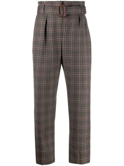 Brunello Cucinelli Belted Checked Trousers In Brown