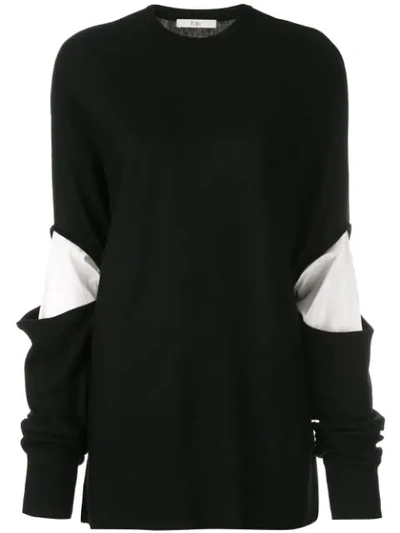 Tibi Double Layer Slit Sleeve Sweater In Black