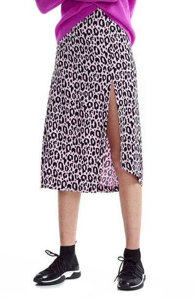 Maje Jipanta Leopard Print Side Slit Skirt In Pink | ModeSens