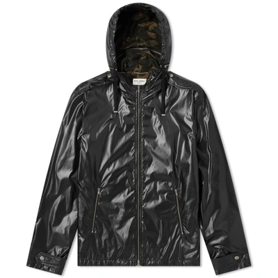 Saint Laurent Nylon Camo Lined Windrunner Jacket In Black