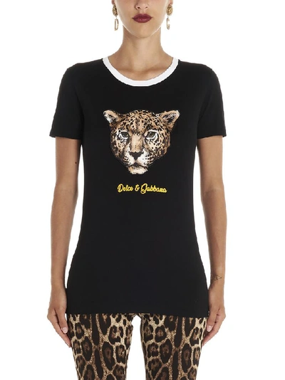 Dolce & Gabbana Leopard Head T-shirt In Black