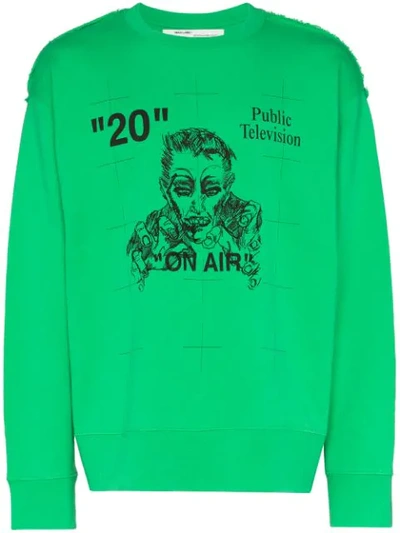 Off-white Public Television-embroidered Cotton Sweatshirt In Green