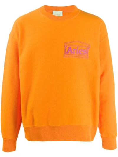Aries Temple Print Sweatshirt In Orange