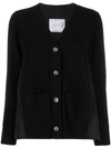 Sacai Pleated Back Wool Cardigan In Black