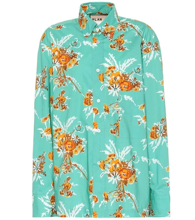 Plan C Floral Cotton Shirt In Green