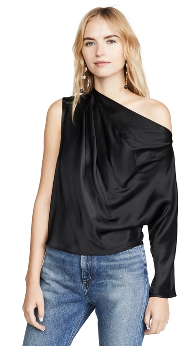 Michelle Mason One-sleeve Silk-charmeuse Top In Black