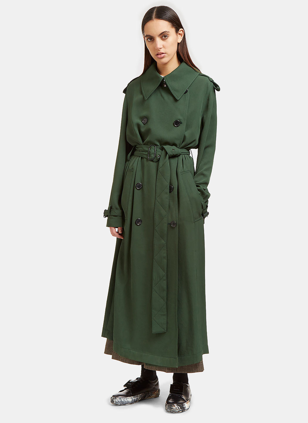 Acne Studios Women's Lucie Long Trench Coat In Green In Forest-green ...