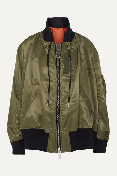 Sacai Ma 1 Melton Oversized Shell Bomber Jacket In Green Modesens