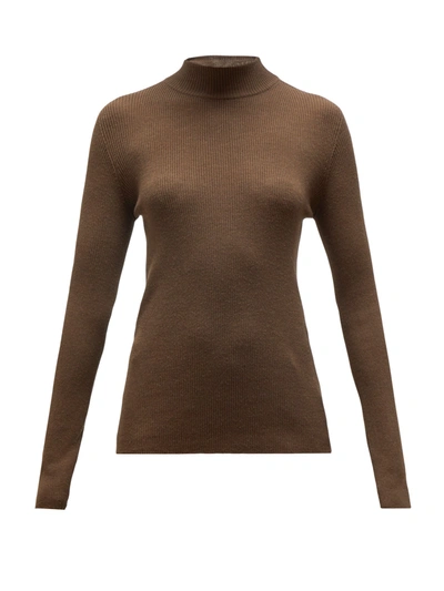 The Row Sulli Ribbed Silk And Cotton-blend Turtleneck Sweater In Brown