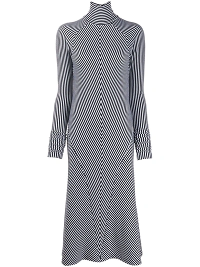 Haider Ackermann Striped Wool Turtleneck Midi Dress In Black/white