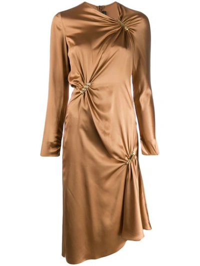 Versace Embellished Draped Silk-satin Midi Dress In Brown