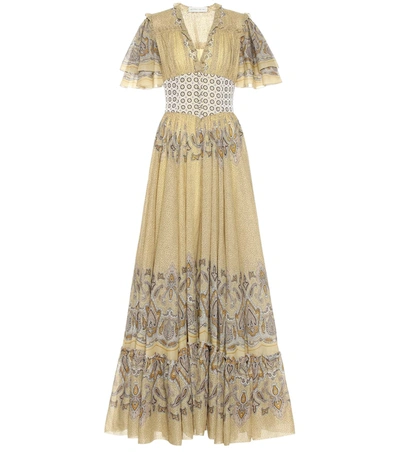 Etro Ruffled Printed Cotton-voile And Jacquard Maxi Dress In Pastel Yellow