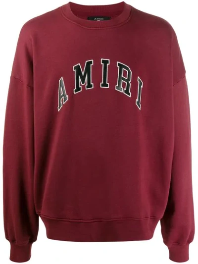 Amiri Logo-appliquéd Leather-trimmed Loopback Cotton-jersey Sweatshirt In Red