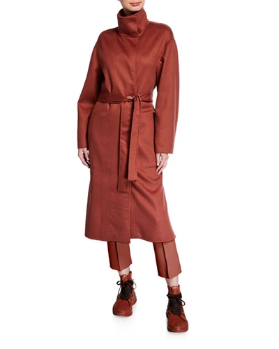 Agnona Cashmere Wrapped Neck Coat In Rust