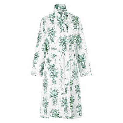 Desmond & Dempsey Howie Printed Cotton Robe In White And Grey