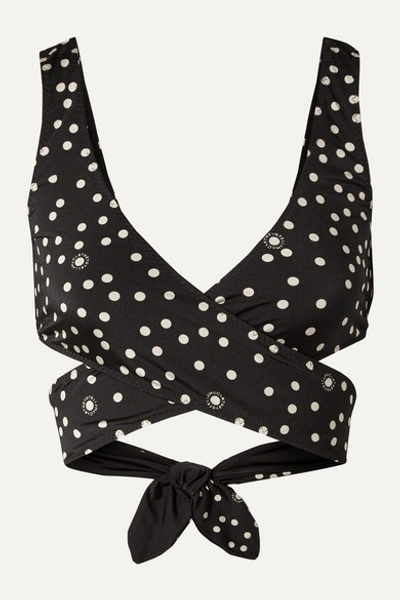 Stella Mccartney Polka-dot Wrap Bikini Top In Black