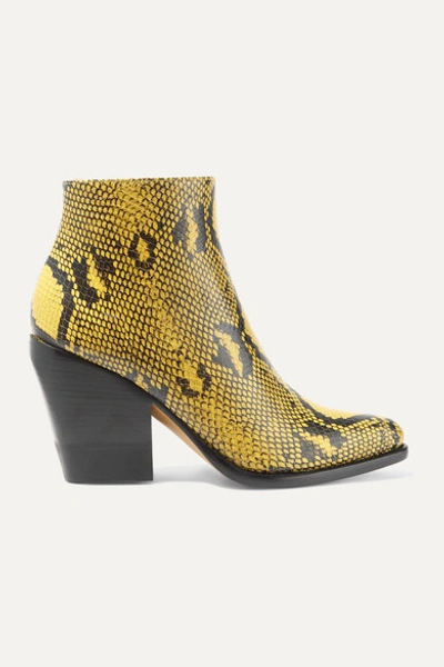 Chloé Rylee Snake-effect Leather Ankle Boots In Mustard