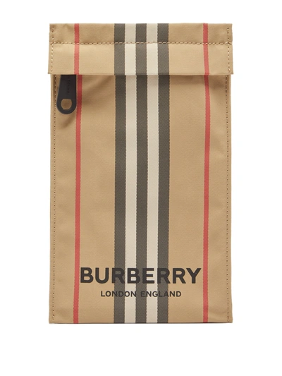 Burberry Heritage Stripe Canvas Phone Pouch In Beige