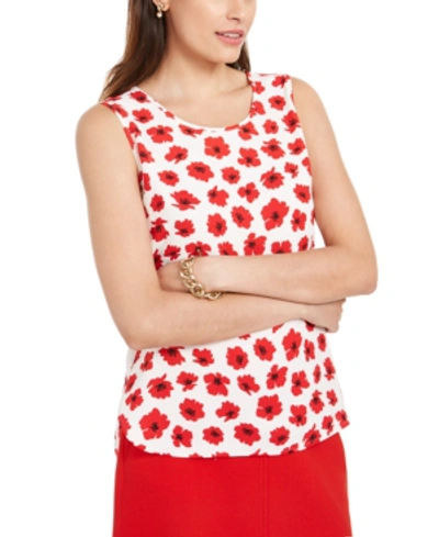 Anne Klein Floral Printed Sleeveless Top In Anne White/red
