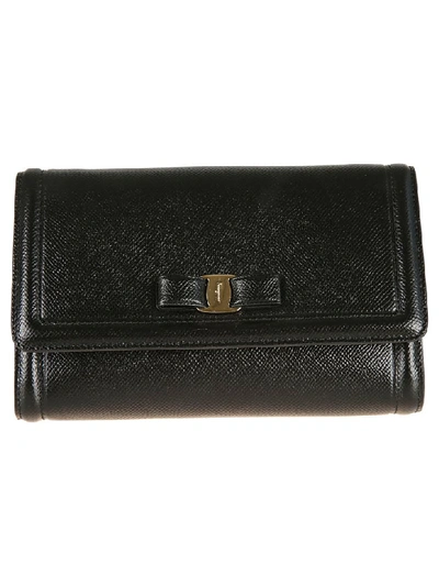 Ferragamo Bow Detail Continental Wallet In Black