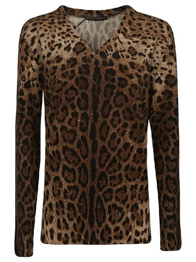 Dolce & Gabbana Leopard Sweatshirt In Brown